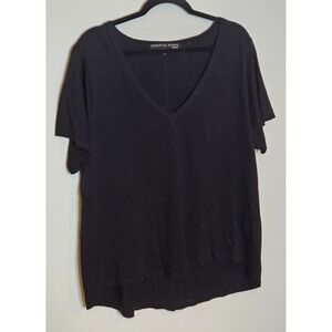 Veronica Beard Jeans 2XL‎ Black 100% Pima Cotton V Neck Chic Short Sleeve Tee